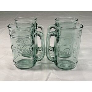 Vintage Coca-Cola Glass Mug Set Embossed Coke Heavy Glass Mugs Set of 4